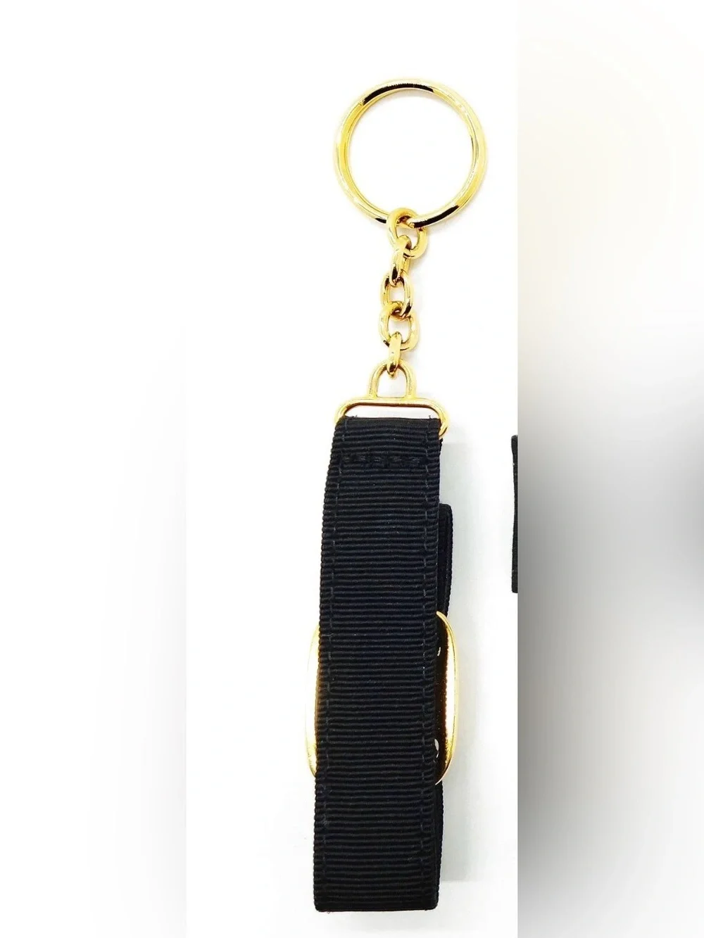 Salvatore Ferragamo Gold Buckle Black Ribbon Keychain box included
